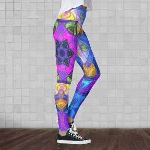 Leggings Mosaico Mandala Flor rosa azul y amarillo