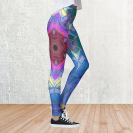 Leggings Mosaico Mandala Flor rosa azul y amarillo