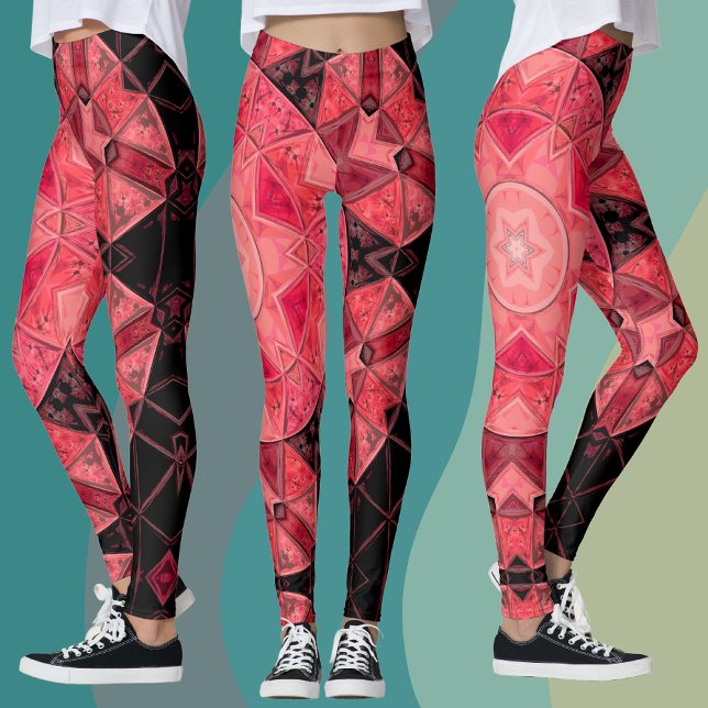 Leggings Mosaico Mandala Flor rosa y negro (Subido por el creador)