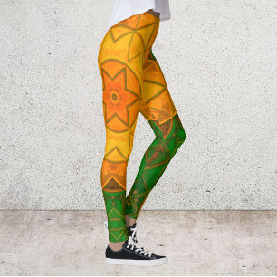 Leggings Mosaico Mandala Flor Verde y Amarillo