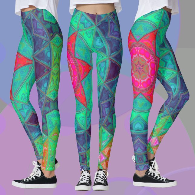 Leggings Mosaico Mandala Verde Azul y Rojo (Subido por el creador)