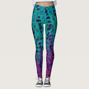 Leggings Mosaico Verde azulado azul turquesa y violeta púrp