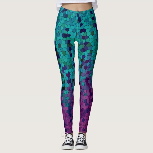 Leggings Mosaico Verde azulado azul turquesa y violeta púrp (Anverso)