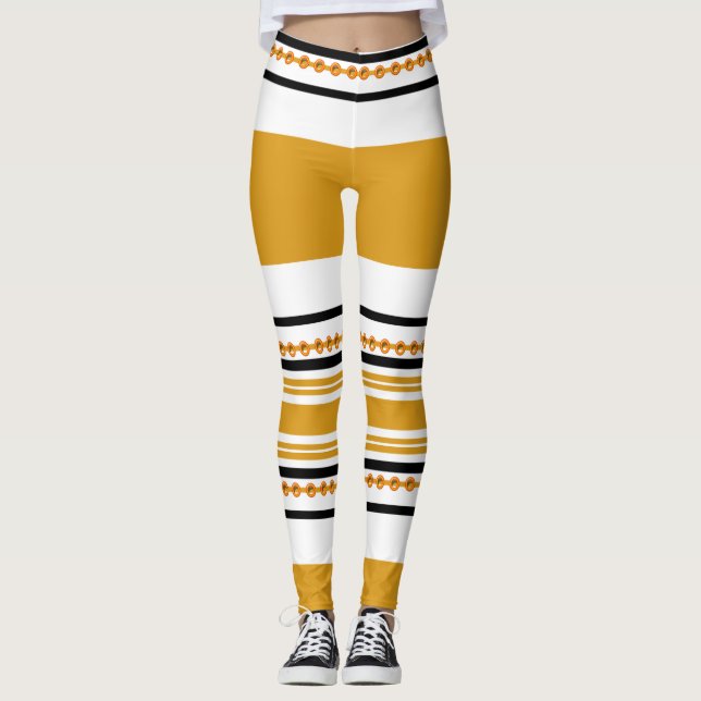 Leggings Mostaza blanca del negro tribal étnico del modelo (Anverso)