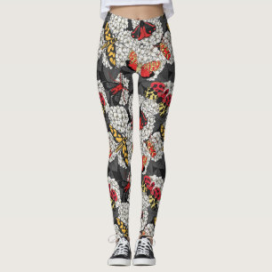 Leggings Moths on white hydrangea