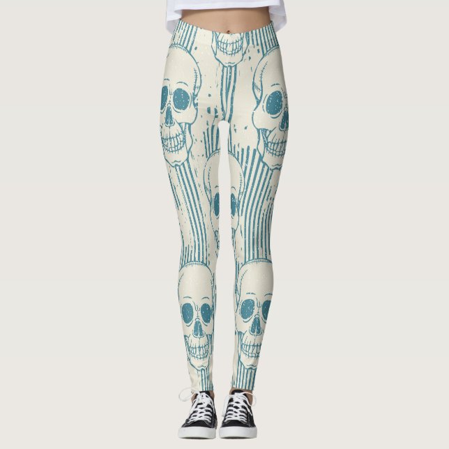 Leggings Motif De Calavera: Patrón De Mano Libre Sin Marea (Anverso)