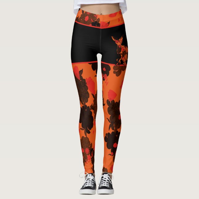 Leggings Motifs Chat Japonais & Chrysanthème (Anverso)