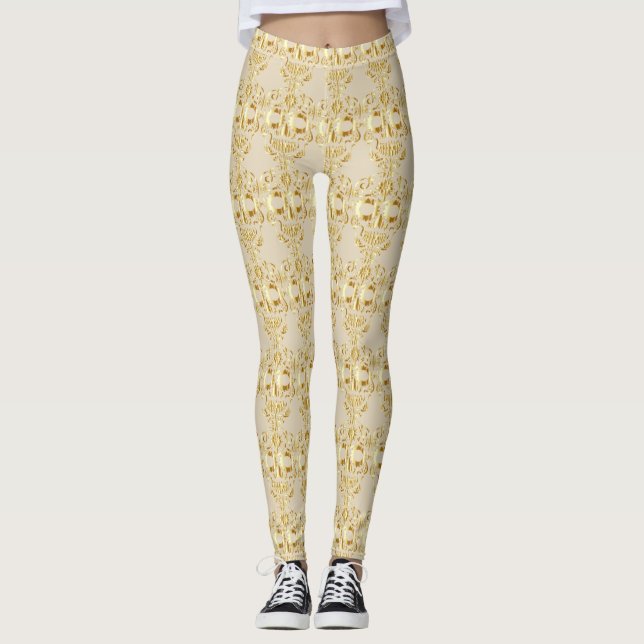 Leggings Motivo de calavera de azúcar dorada (Anverso)
