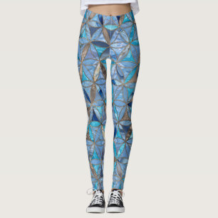 Leggings Motivo de Flor de Vida- Piedras y oro azules