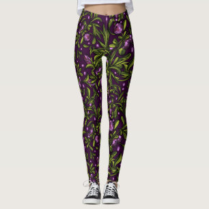 Leggings Motivo Floral Artístico: Flores Moradas