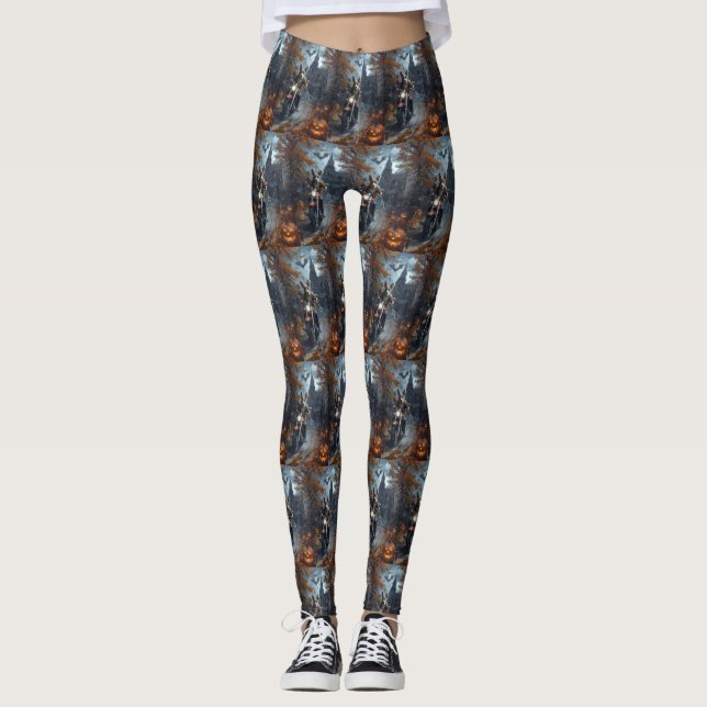 Leggings Motocicleta Basenji Halloween Scary (Anverso)