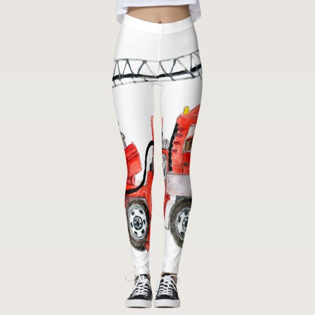 Leggings Motor de bomberos rojos, ilustracion de camiones d (Anverso)