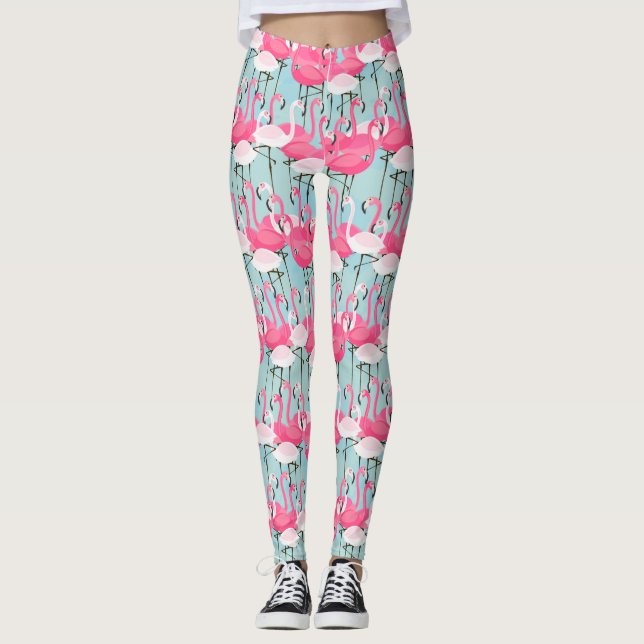 Leggings Muchedumbre rosada y blanca de flamencos (Anverso)