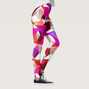 Leggings Muchos hexágonos coloreados, sobre fondo rojo oscu
