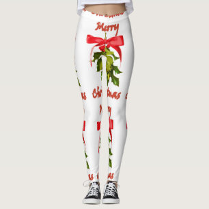 Leggings muérdago ribboned rojo de las Felices Navidad