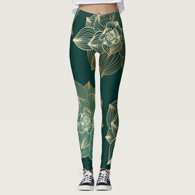 Leggings Mujer de piernas con magnolia de oro (Anverso)