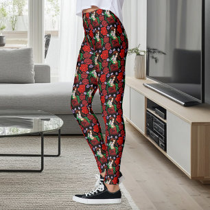 Leggings Mujer Elegante Máscara Veneciana Rojo Verde