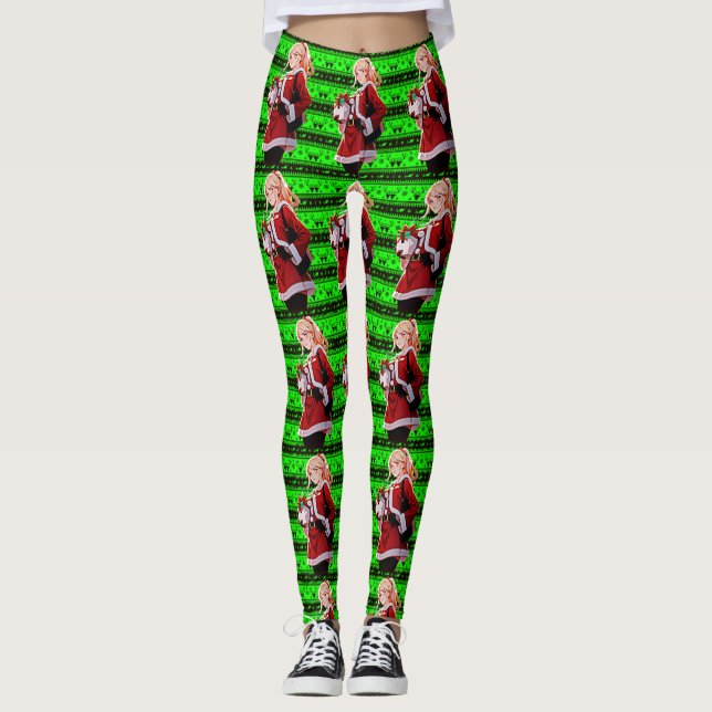 Leggings mujeres con disfraces de ayudantes de santas (Anverso)