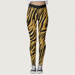 Leggings Mujeres de cebra Leggens, aspecto Purpurina dorado
