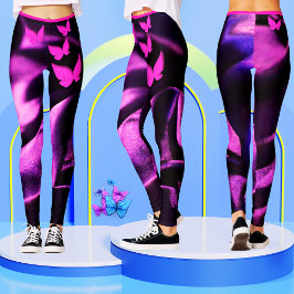 Leggings Mujeres de mariposa rosa Lilac morado de moda