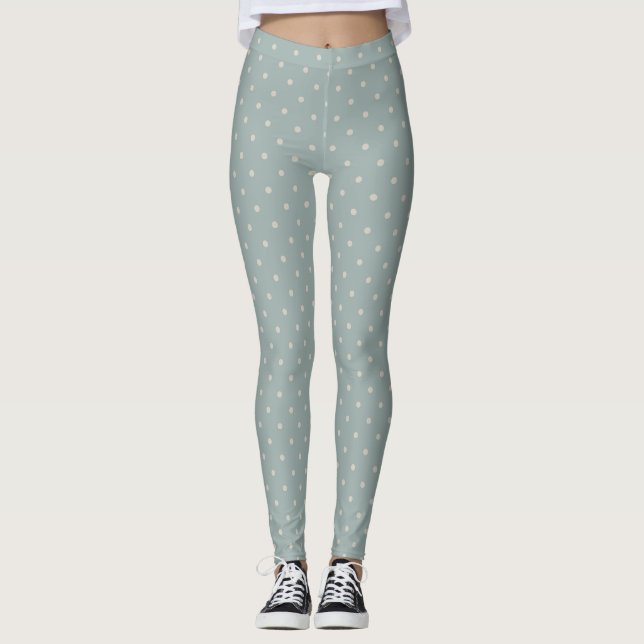 Leggings Mujeres de Punto de Polka Blanco Azul (Anverso)