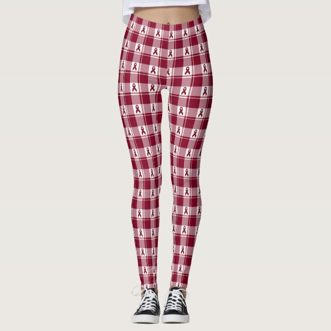 Leggings Multiple Myeloma Cancer Awareness Burgundy Plaid (Anverso)