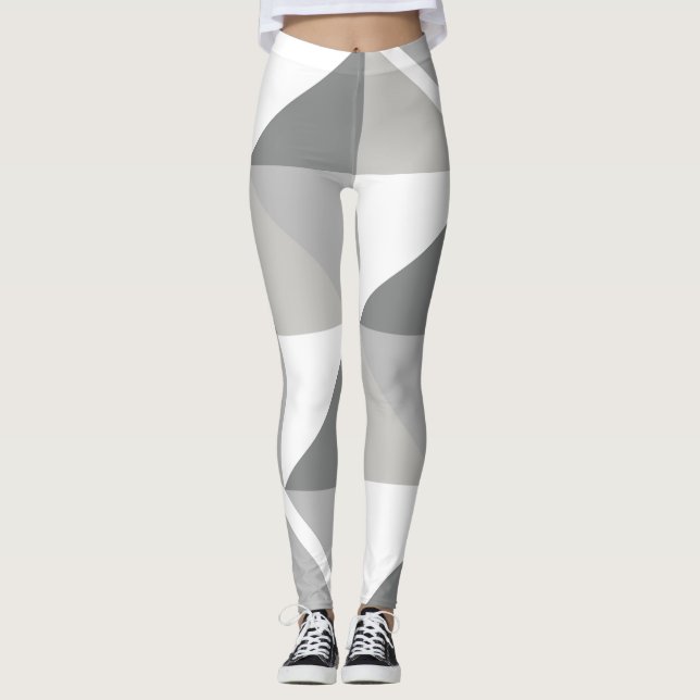 Leggings Múltiples tonos de diseño geométrico blanco y gris (Anverso)
