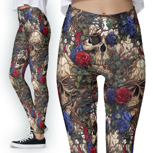 Leggings Mummy Skulls Rosas de la fantasía oscura Gótico
