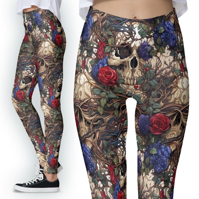 Leggings Mummy Skulls Rosas de la fantasía oscura Gótico (Subido por el creador)