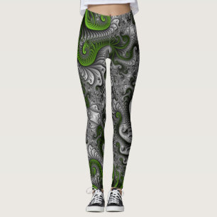 Leggings Mundo de fantasía verde y gris arte abstracto frac
