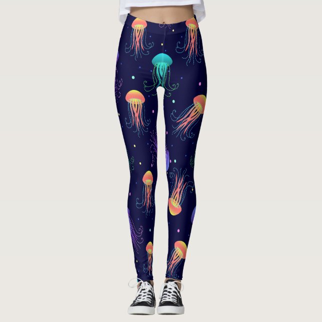 Leggings Mundo de las medusas submarinas: patrón brillante. (Anverso)