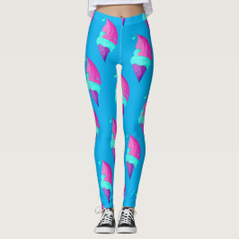 Leggings Muñeca Bonita Rosa Caliente Azul Patrón de Helado