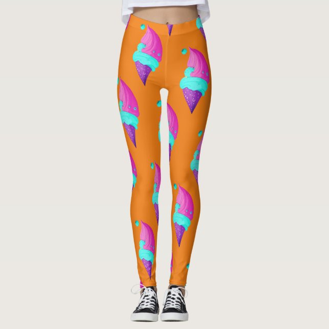 Leggings Muñeca Femenina Rosa Azul Patrón de Helado en Nara (Anverso)