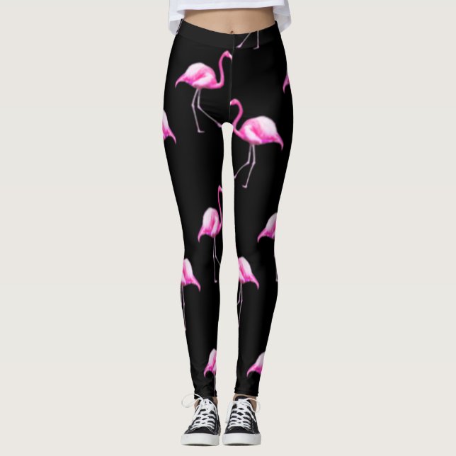 Leggings Muñecas de flamingo negro (Anverso)