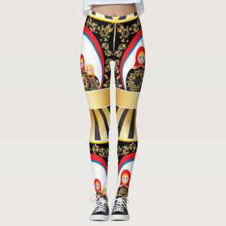 Leggings Muñecas de Matryoshka con el oro floral