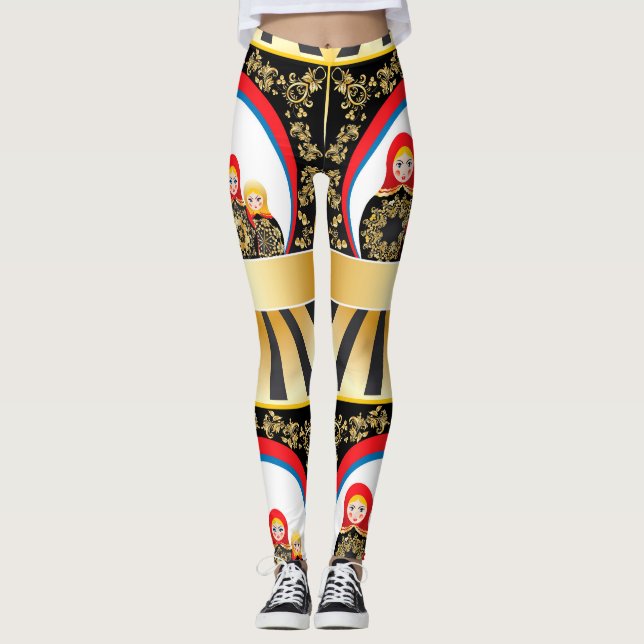 Leggings Muñecas de Matryoshka con el oro floral (Anverso)