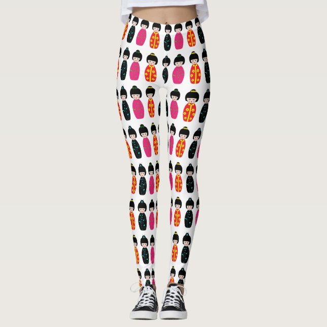 Leggings Muñecas tradicionales japonesas kokeshi geisha (Anverso)