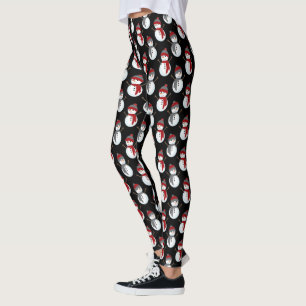 Leggings Muñeco de Nieve de Navidad Patrón Negro Bonito