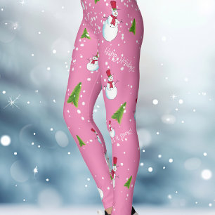 Leggings Muñeco de Nieve de Navidad Rosa