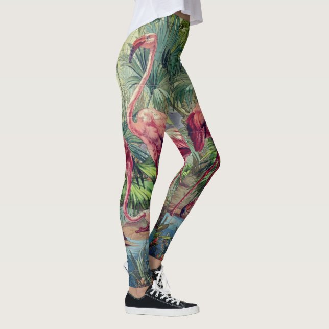 Leggings Mural rosado hermoso personalizado del flamenco (Derecha)
