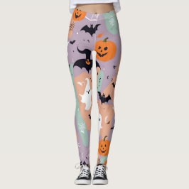 Leggings Murales morados y calabaza se burlan de Halloween
