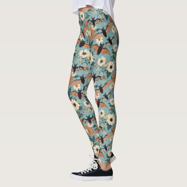 Leggings Murciélagos y flores de Halloween con patchwork fl (Izquierda)