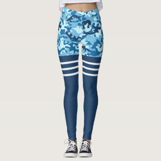 Leggings Músculo de banda blanca triple de camo azul alto