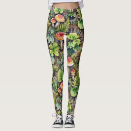 Leggings Mushrooms Ferns Moss Fallen Leaves Pattern