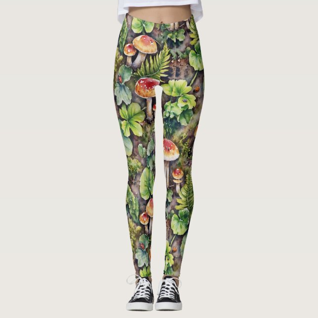 Leggings Mushrooms Ferns Moss Fallen Leaves Pattern (Anverso)