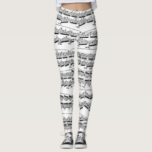 Leggings Música de hojas blancas y negras