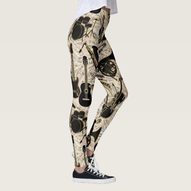 Leggings Música de hojas e instrumentos Black/Gold ID481 (Derecha)