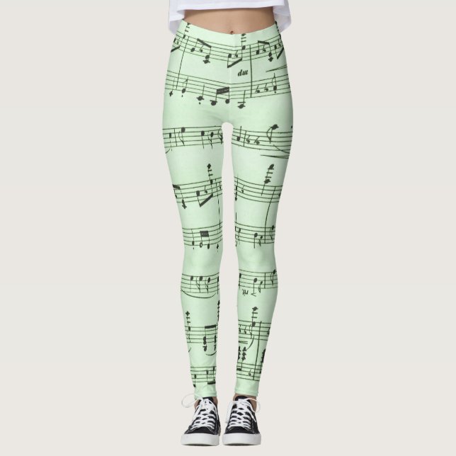 Leggings Música de hojas verdes boca abajo (Anverso)