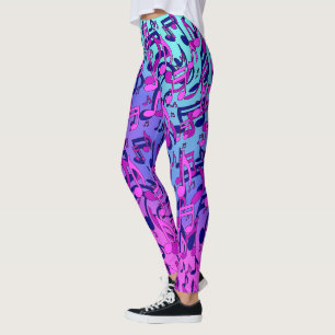 Leggings Música Hermosa Notas Animadas Rosa Púrpura Azul Aq