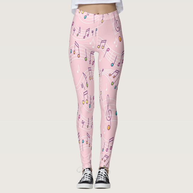 Leggings Música musical de color rosa con notas musicales (Anverso)